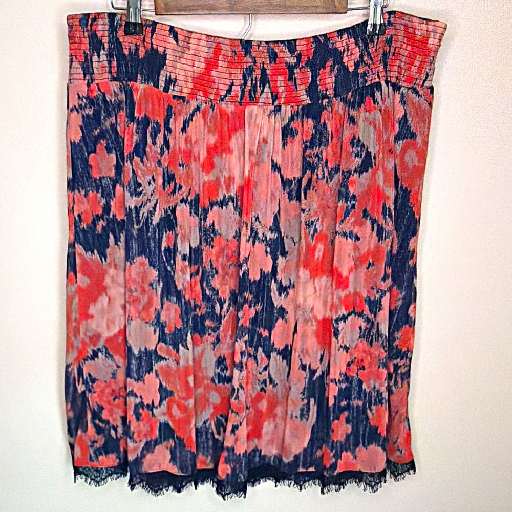 INC International Concepts 1X Pink Navy Abstract Chiffon A-Line Skirt